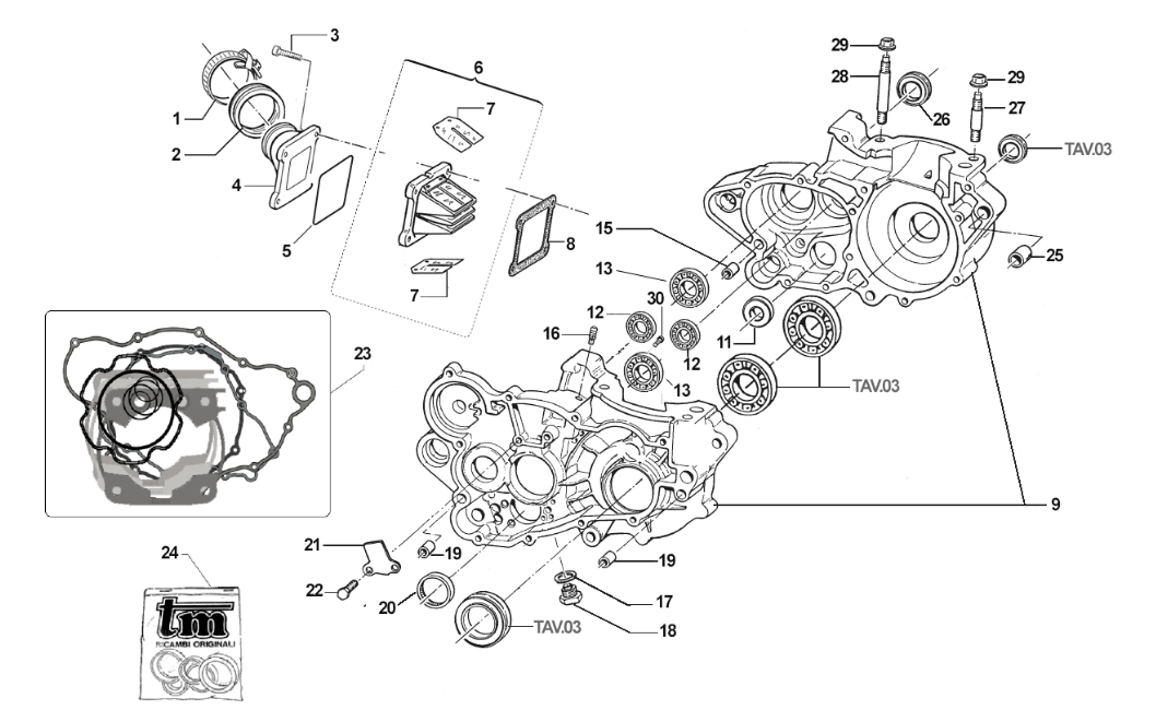 2T 250 EN/MX DAL 2015 AL 2018 - MOTORE - BASAMENTO
